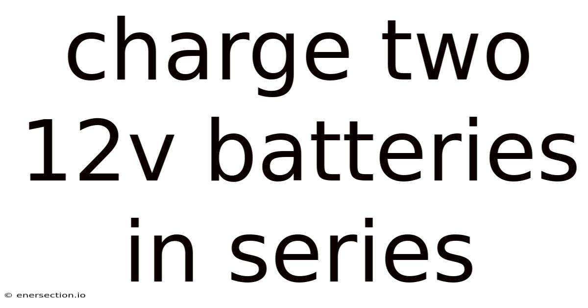 Charge Two 12v Batteries In Series