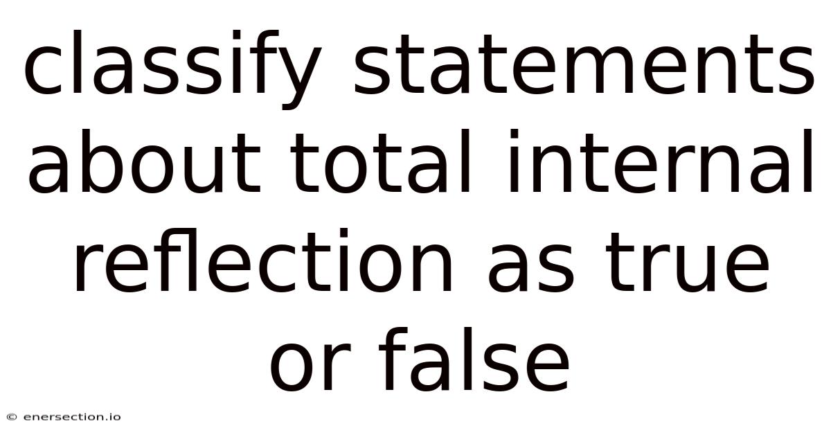 Classify Statements About Total Internal Reflection As True Or False